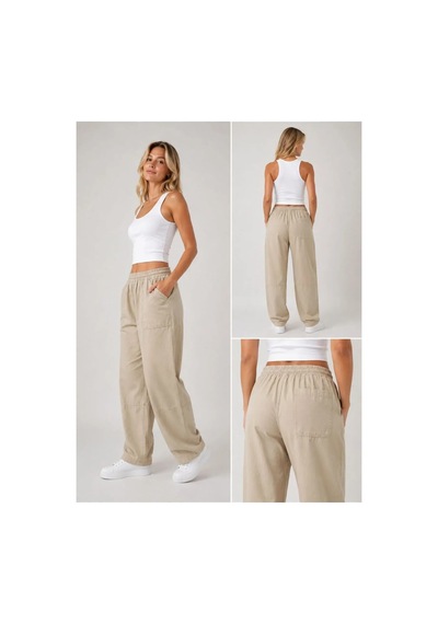 Meridefashion Bej Balon Kesim Lastikli Rahat Pantolon 44
