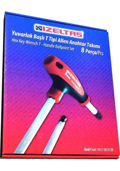 İzeltaş Yuvarlak Başlı T Tipi Allen Anahtar Takımı 8 Parça Mm