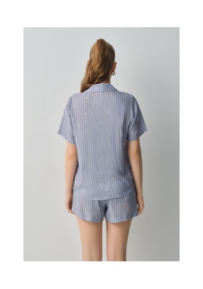 Suwen Jade Gömlek Yaka Şort Pijama Takımı Wsh109100241075 Mavi