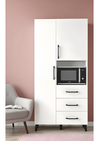 Linear Çok Amaçlı Bölmeli Mikrodalga Standlı, 3 Çekmeceli & Geniş Hacimli Mutfak Dolabı - Beyaz Beyaz Linear Çok Amaçlı Bölmeli Mikrodalga Standlı, 3 Çekmeceli & Geniş Hacimli Mutfak Dolabı - Beyaz Beyaz