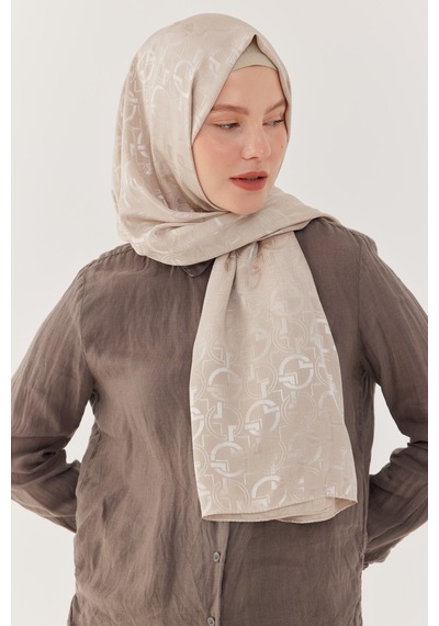 Mirsoy Scarf Daka Desen Parlak Jakar Şal - Bej Bej