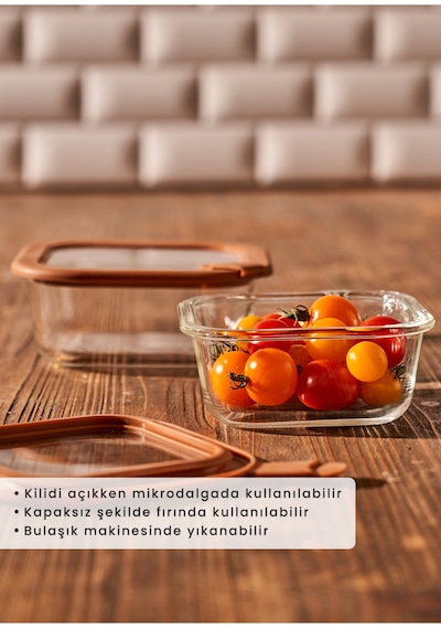 Bella Maison Sandy 3'lü Cam Saklama Kabı Seti Kahverengi 520 Cc Kahverengi