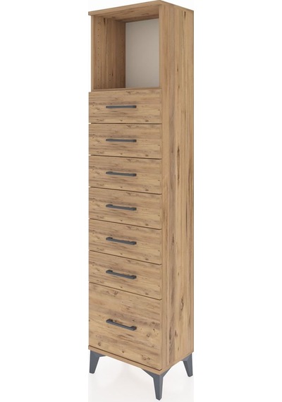 Arges Dolap Tek Raflı 7 Çekmeceli 44x30x182 Çam-çam Çam