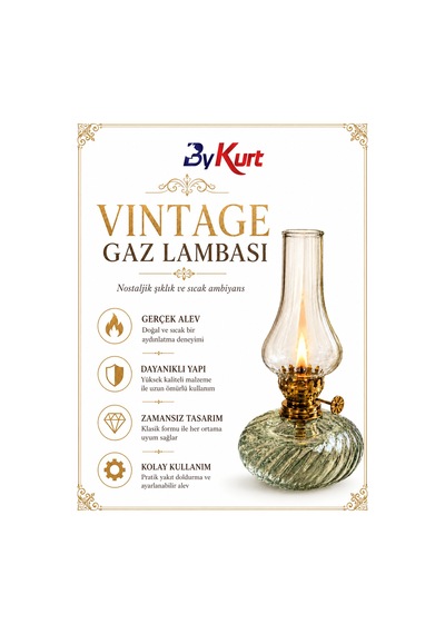 Gaz Lambası Cam Hazneli Dekoratif Nostaljik Kamp Piknik Bahçe Balkon Masa Üstü Aydınlatma Şeffaf