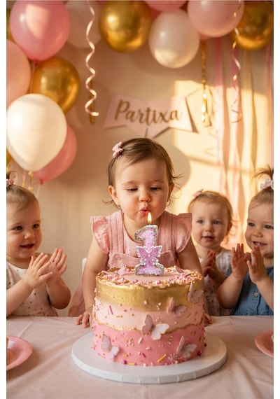 Pembe Taşlı Kelebekli Rakam Mum Doğum Günü Pasta Süsü Çok Renkli
