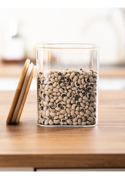 Porsima 5-4 Bambu Vakumlu Kapaklı Kare Borsilikat Cam 8li Kavanoz Seti Saklama Kabı 750ml 7,5x15cm