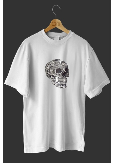 Noıssey -wed Kurukafa Skull 2 Tasarım Baskılı Oversize T-shirt Tişört Beyaz