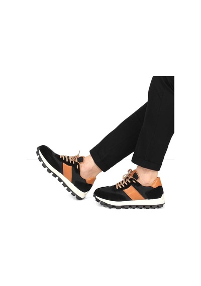 Erkek Siyah Bağcıklı Kalın Tabanlı Süet Deri Sneaker
