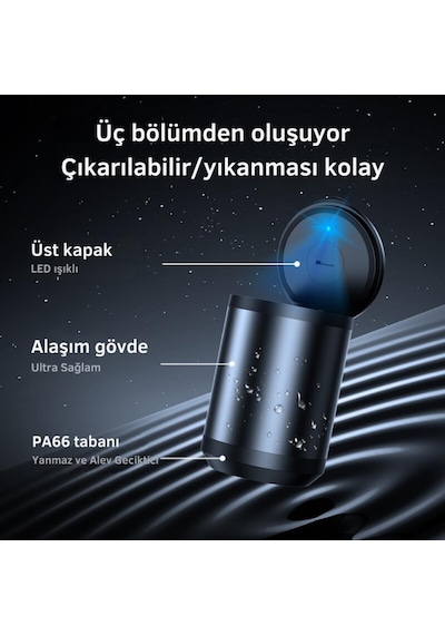 Coofbe Premium Car Ashtray Led Işıklı Alüminyum Taşınabilir Kapaklı Araba Küllük Kül Tablası Kokusuz