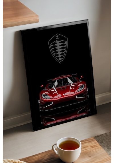 Koenigsegg Agera Rs Siyah Ahşap Çerçeveli Poster, Dekoratif Araba Duvar Tablosu