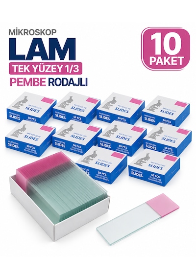 Lam - Tek Yüzey 1/3 Pembe Rodajlı Mikroskop Lamı 10 Paket