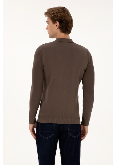 U.S. Polo Assn. Erkek Regular Fit Fermuarlı Vizon Basic Kazak 50313685-VR052