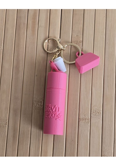 Şeytan Moda Giyer Modeli Ruj Kutusu Şeklinde Anahtarlık Charm Pembe