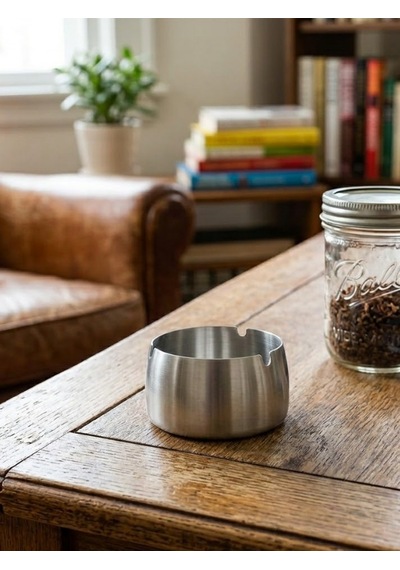 Mucit Home Gümüş Bombeli Paslanmaz Metal Küllük Modern Ve Şık Tasarım