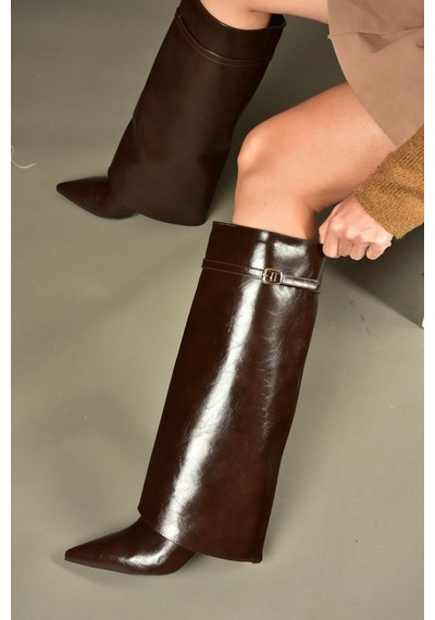 Fox Shoes V820141860 Kahverengi Rustik İnce Topuklu Kadın Çizme Kahverengi