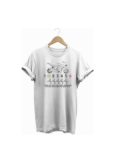 Hearth Beat Pulse Racing Motor Baskılı Tshirt Beyaz