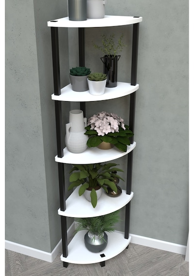 Flora 5 Raflı Moblen Çiçeklik Saksılık Balkon Bahçe Dekor Raf Stand-beyaz Beyaz