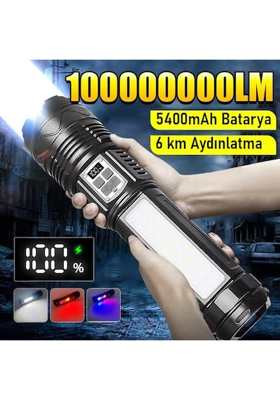 Valkyrie Şarjlı El Feneri 5400mah 30w 9 Mod Powerbank Özellikli 6km Aydınlatma Siyah