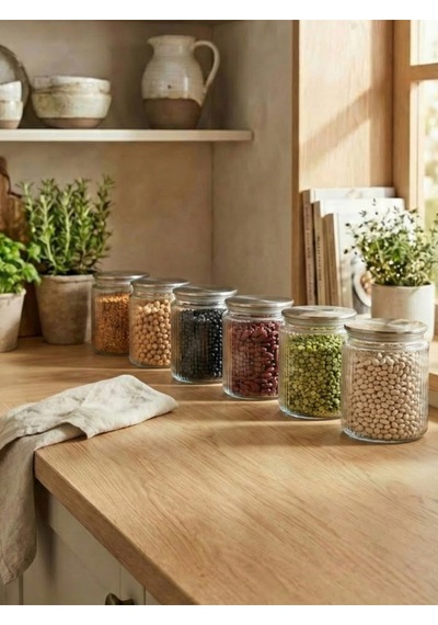Leelahome 6'lı Set Metal Vakum Kapaklı Cam Saklama Kabı 1000 Ml Şeffaf