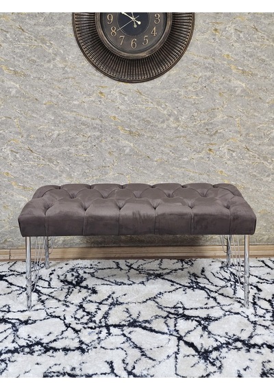 Zafir Krom Tel Ayaklı 90 Cm Puf Bench - Puf - Bench - Kasalı Oturak - Oturak - Yatak Ucu Puf Kahverengi