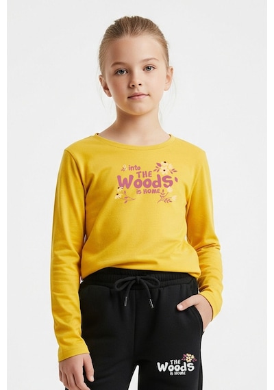 Fyk Kids Sıfır Yaka Woods Baskılı Kız Çocuk Alt-üst Takım Sarı