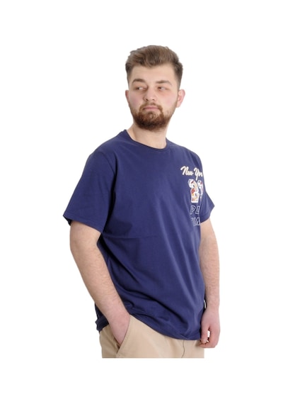Mode Xl Büyük Beden Erkek T-Shirt New York 23113 Indigo 001