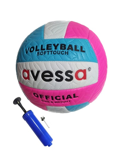 Avessa Vlm-700 Makina Dikişli Voleybol Topu No:5 + Top Pompası Açık Mavi - Pembe