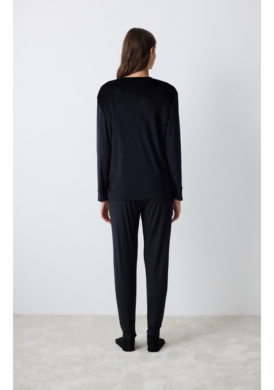 Penti Black Fuzzy Solid Siyah Pantolon Pijama Altı Siyah Siyah