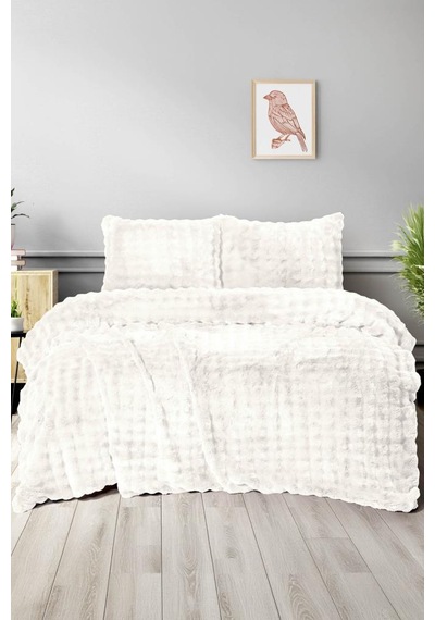 Merinos Diamond Buble Kürk Çift Kişilik Comforter Set Krem Krem