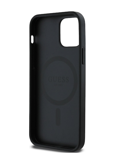 Apple Uyumlu iPhone 12 Kılıf Guess Lisanslı Magsafe Şarj Özellikli Yazı Logolu Saffiano Classic Kapak Siyah
