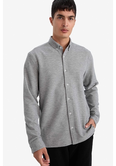 Defacto Regular Fıt Polo Yaka Penye Uzun Kollu Gömlek F9049ax26spgr210 Gri-gr210