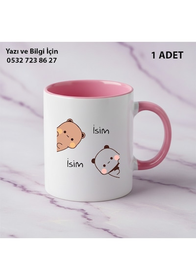 Tekli Hediye Renkli Kupa Dudu Bubu Çift Taraf Baskılı Arkalı-önlü İsim Ve Yazı Yazılabilir Pembe