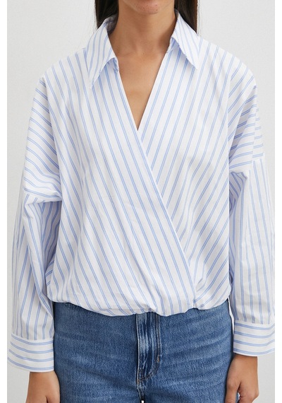 Uterpe Cross-front Striped Blouse Mavi