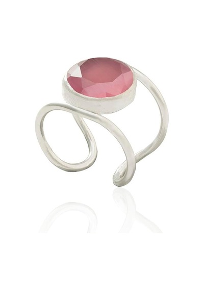 Kadir Jewellery 925 Ayar Gümüş Kaplama Zirkon Taşlı Kadın Minimal Yüzük Pembe
