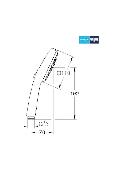 Comfort 110 El Duşu, 2 Akışlı Yağmur & Jet , Smartswitch, 110mm Kare Duş Başlığı, Kireç Önleyici Sistem, Krom, 26925001
