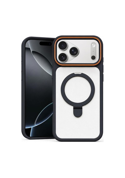 Apple İphone 17 Pro Max Uyumlu Kılıf Magring Standlı Silikon Kılıf Siyah