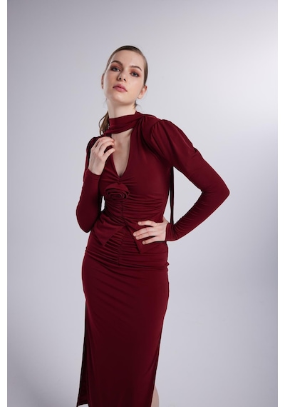 Holly Lolly Şal Yaka Detaylı Serre Bluz Bordo