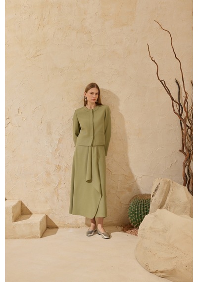 Aker Yeşil Volanlı Klasik Etek Yeşil Yeşil