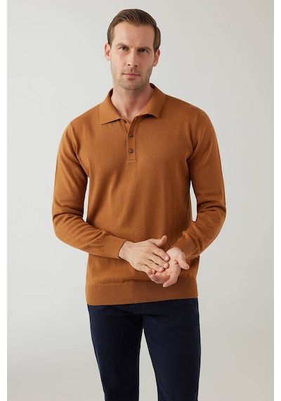 Erkek Hardal Pamuklu Polo Yaka Triko