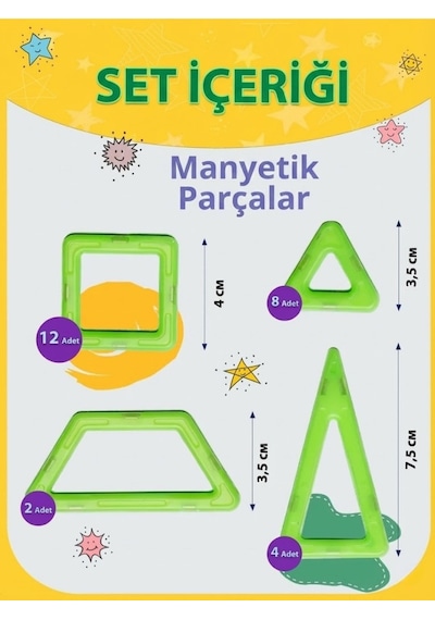 Glow Manyetik Yapı Blokları 26 Parça Karanlıkta Parlayan Eğitici Zeka Oyunu Uzay Seti