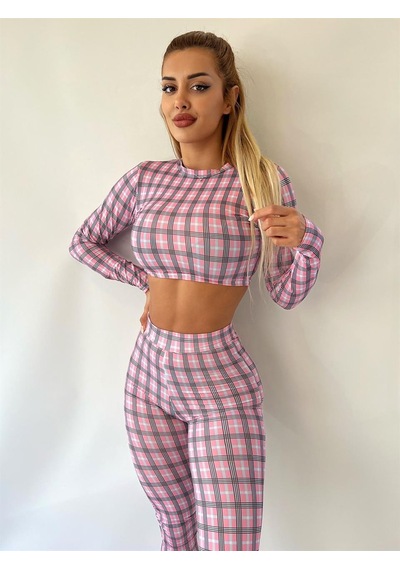 Pink Life Ekose Desenli Pantolonlu İkili Takım Pap1704-pembe Pembe