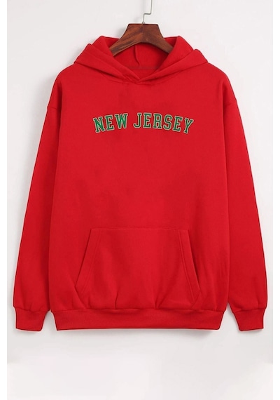 Uyguntarz Unisex New Jersey Baskılı Sweatshirt Kırmızı