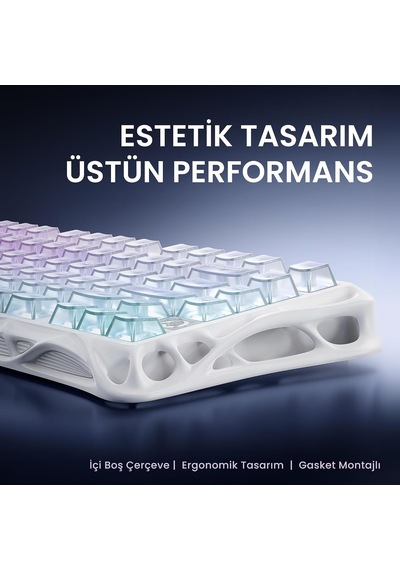 Mercury K1 Lite Kablosuz, Türkçe Q, Mekanik Gaming Klavye, Rgb Işıklı, Crystal Aurora