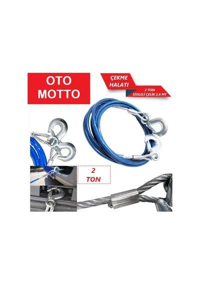 Oto Motto Çekme Halatı 2 Ton Çelik İzoleli 2,6 Mt 8 Mm