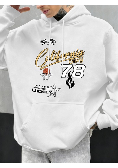 Startmore Startmorecalifornia Glory Basketbol Numarası 78 Baskılı Erkekler Kapüşonlular Polar Kazak Cep Hoody Mo Beyaz