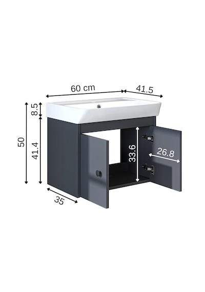 Ada Lavabolu Mat Suntalam Banyo Alt Dolabı 60 Cm Antrasit