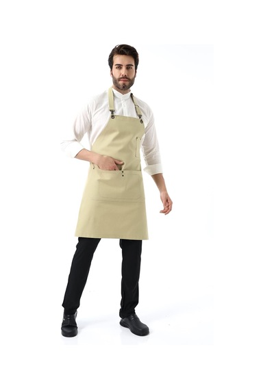 Barista Boyundan Askılı Önlük Çift Cepli - Bej-12183 Bej