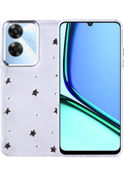 Realme Note 60 Kılıf Airbag Tasarımlı Simli Şeffaf Zore Kutup Kapak Yıldız