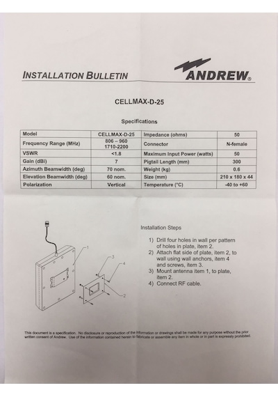 Directional Panel Anten 806/2200 Mhz N Female Konnektör
