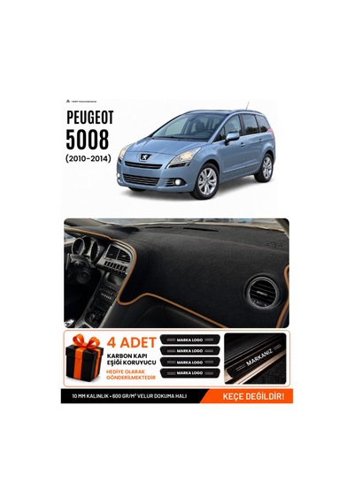 Peugeot 5008 Ekransız 2010-2014 Uyumlu Torpido Örtüsü, Torpido Kılıfı - Siyah Kahverengi